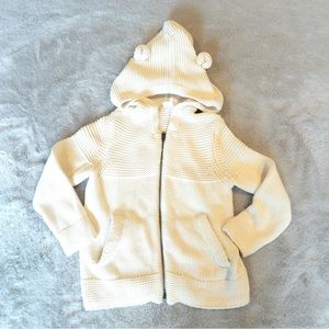 GAP Girls Knit Sweater Zip Up Hooded Bear Ears Ivory Cream Size 4 Years